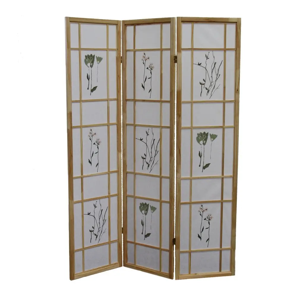 70" Brown And White Heavy Duty Rice Paper Folding Three Panel Screen Room Divider HomeRoots