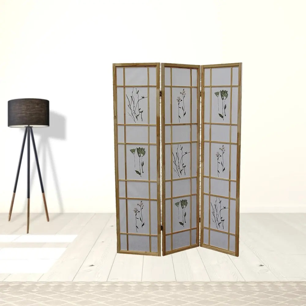 70" Brown And White Heavy Duty Rice Paper Folding Three Panel Screen Room Divider HomeRoots