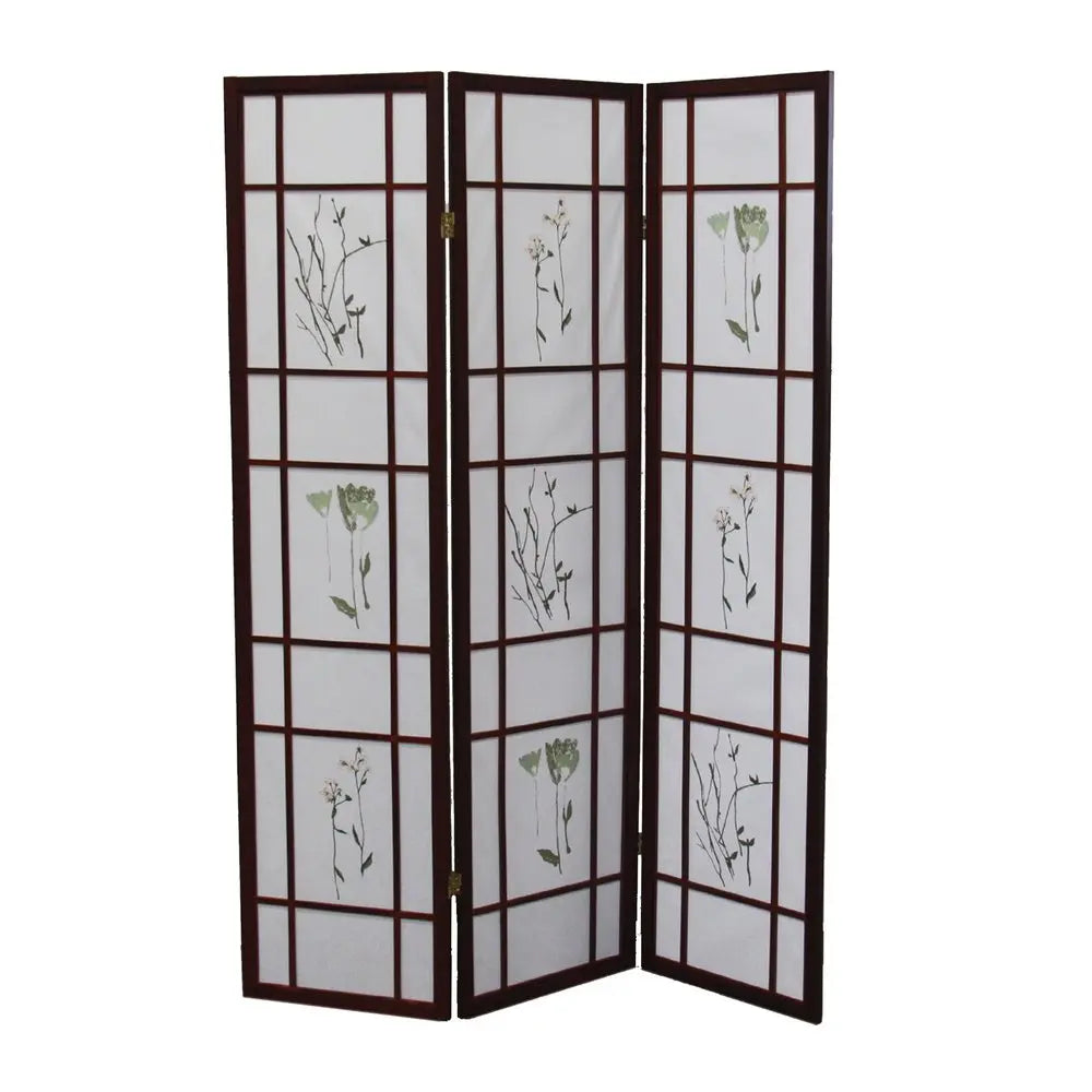 70" Brown Heavy Duty Rice Paper Folding Three Panel Screen Room Divider HomeRoots
