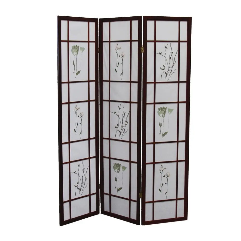 70" Brown Heavy Duty Rice Paper Folding Three Panel Screen Room Divider HomeRoots