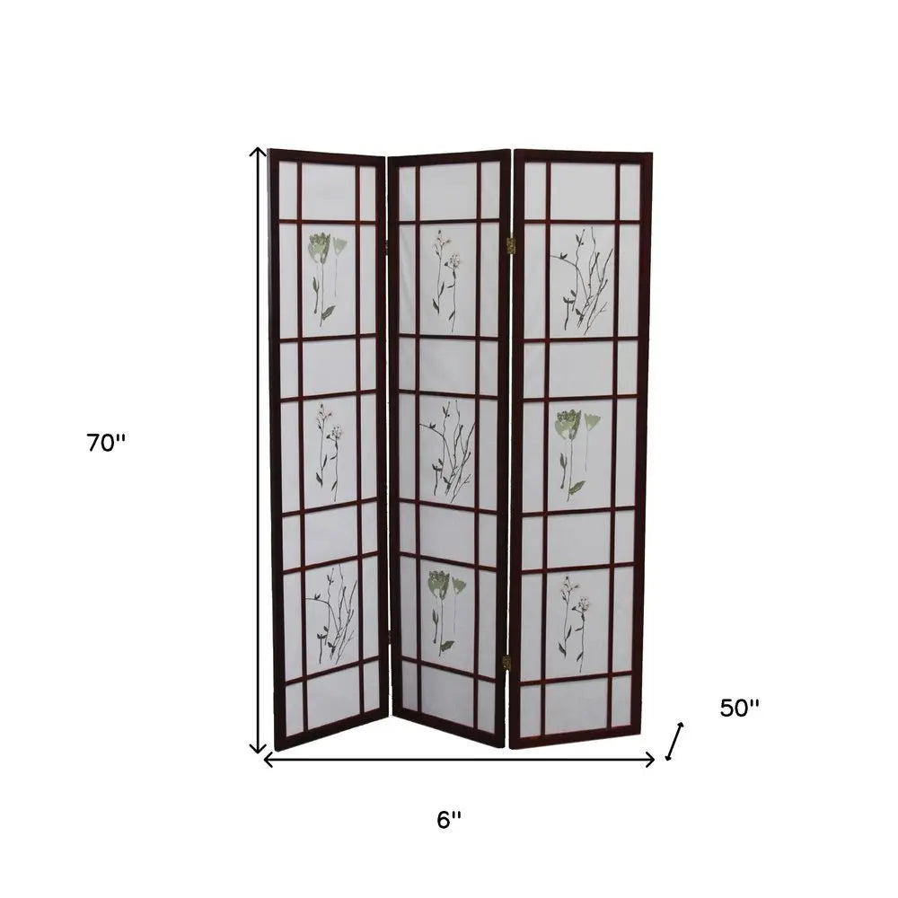 70" Brown Heavy Duty Rice Paper Folding Three Panel Screen Room Divider HomeRoots