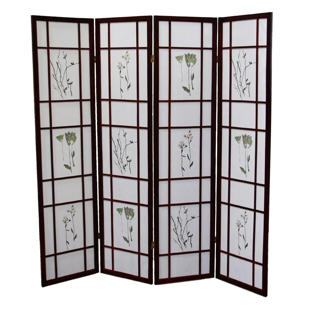 70" Brown Heavy Duty Rice Paper Folding Four Panel Screen Room Divider
