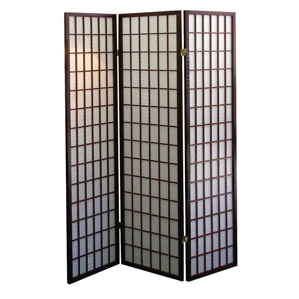 70" Brown Heavy Duty Rice Paper Folding Three Panel Screen Room Divider HomeRoots