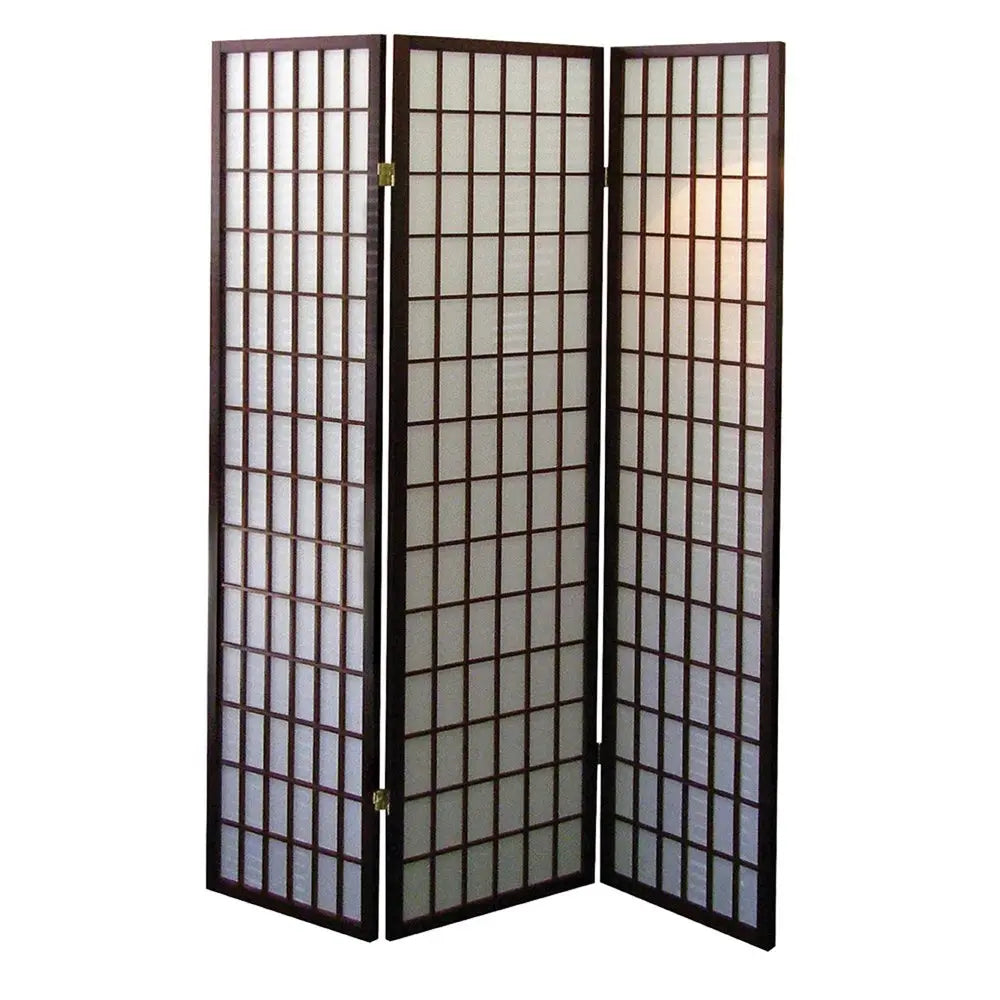70" Brown Heavy Duty Rice Paper Folding Three Panel Screen Room Divider HomeRoots