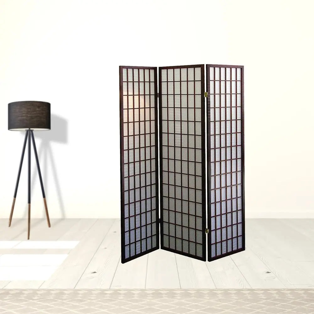 70" Brown Heavy Duty Rice Paper Folding Three Panel Screen Room Divider HomeRoots