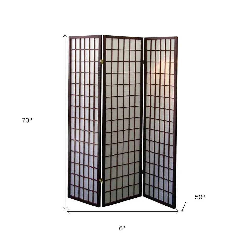 70" Brown Heavy Duty Rice Paper Folding Three Panel Screen Room Divider HomeRoots