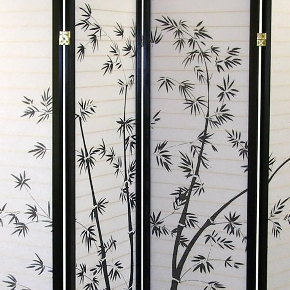70" Black And White Heavy Duty Rice Paper Folding Four Panel Screen Room Divider HomeRoots