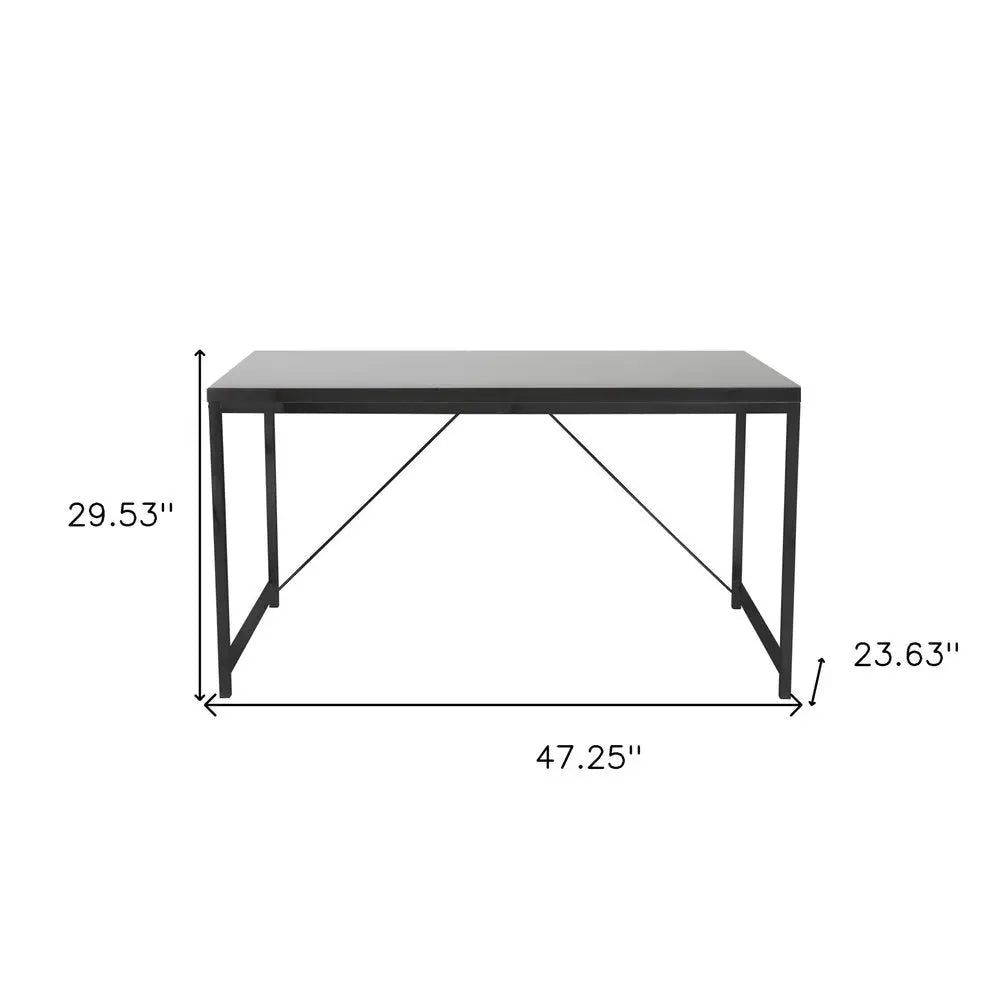 47" Black Wood and Stainless Steel Writing Desk - NOBLE HOME INTERIORS