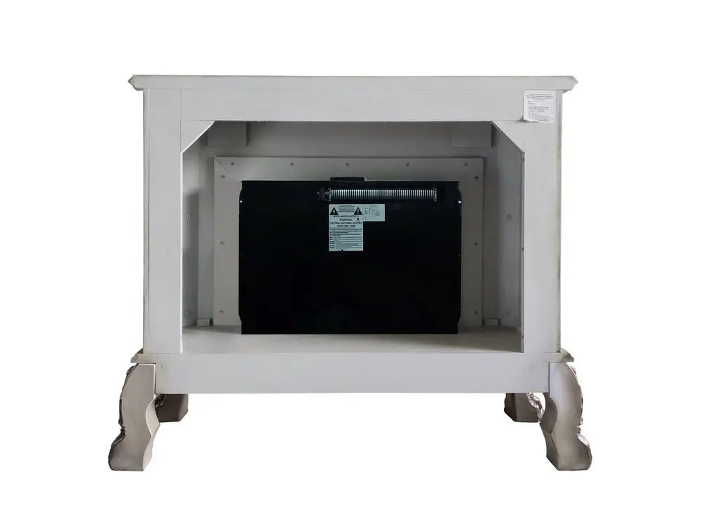 47" Bone Wood Ornate Carved Scrollwork Electric Free Standing Fireplace With Mantle - NOBLE HOME INTERIORS