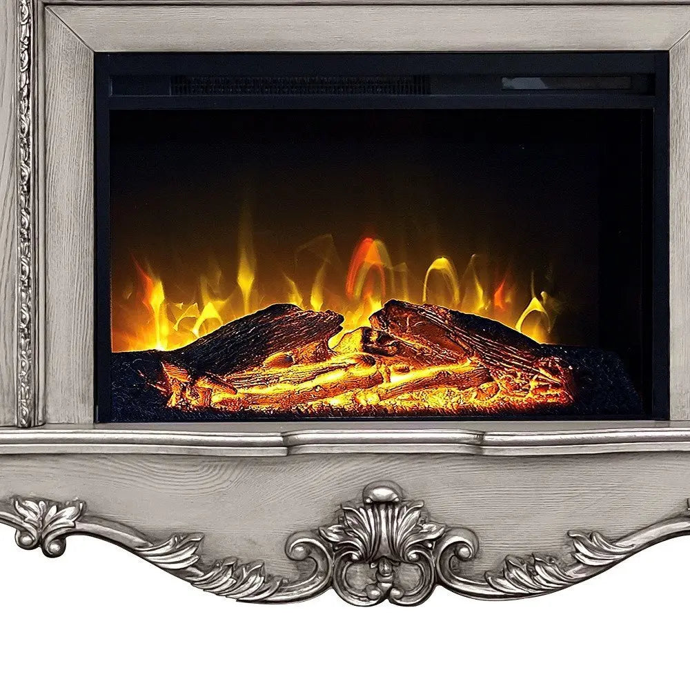 47" Bone Wood Ornate Carved Scrollwork Electric Free Standing Fireplace With Mantle - NOBLE HOME INTERIORS