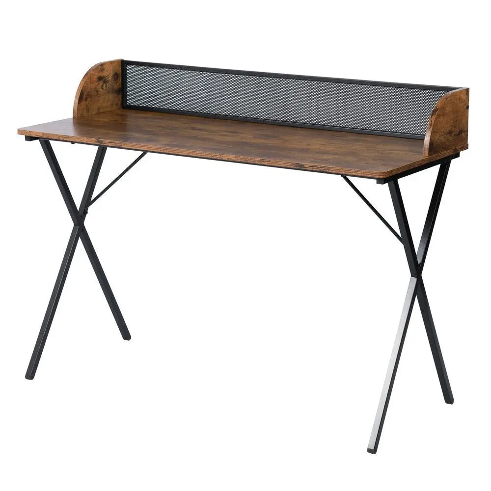 47" Brown and Black Wood and Metal X - Shape Computer Desk - NOBLE HOME INTERIORS