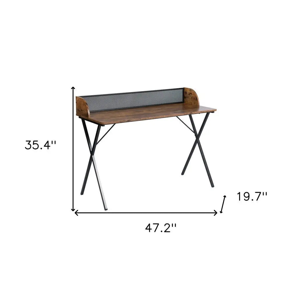 47" Brown and Black Wood and Metal X - Shape Computer Desk - NOBLE HOME INTERIORS