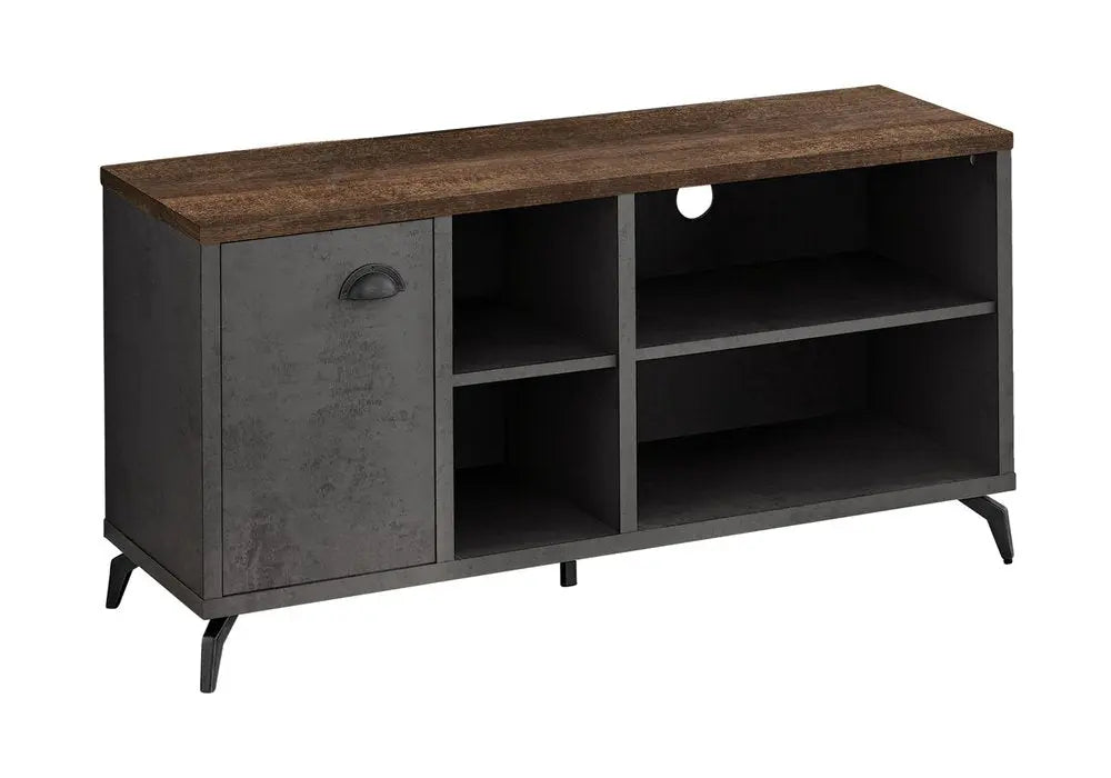 47" Brown And Gray Distressed Reclaimed Wood Enclosed and Open Storage TV Stand - NOVA HOME FURNITURE