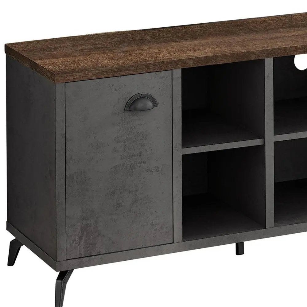 47" Brown And Gray Distressed Reclaimed Wood Enclosed and Open Storage TV Stand - NOVA HOME FURNITURE