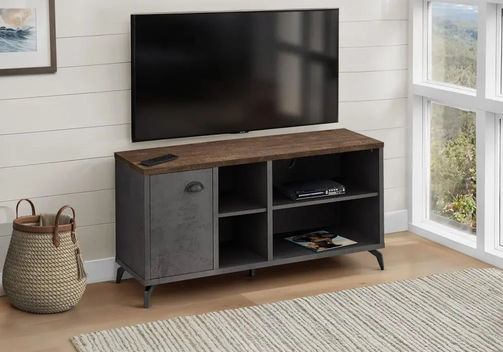 47" Brown And Gray Distressed Reclaimed Wood Enclosed and Open Storage TV Stand - NOVA HOME FURNITURE