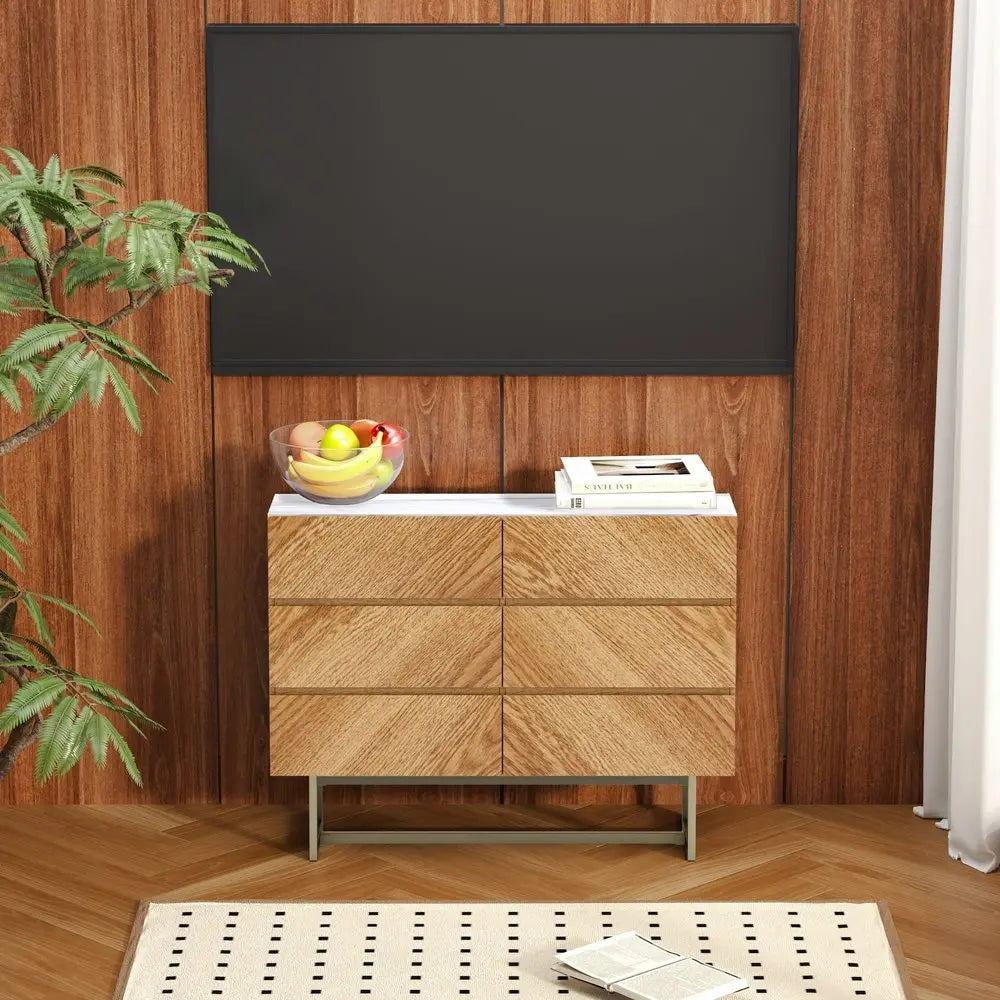 47" Brown Solid and Manufactured Wood Six Drawer Dresser - NOBLE HOME INTERIORS