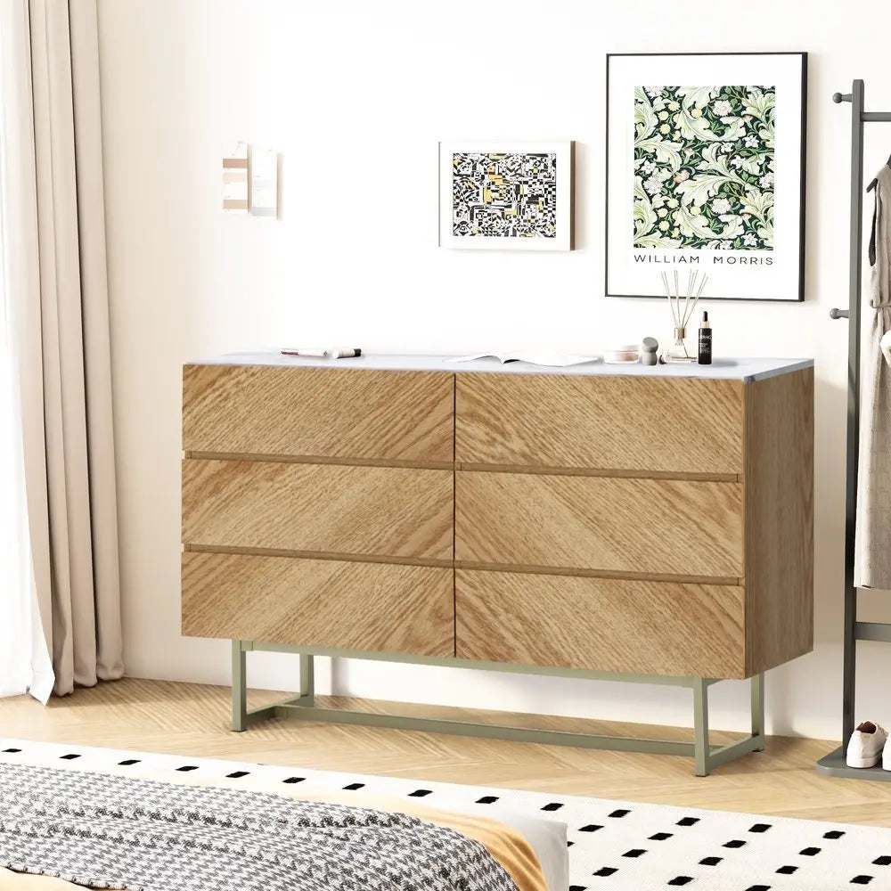 47" Brown Solid and Manufactured Wood Six Drawer Dresser - NOBLE HOME INTERIORS