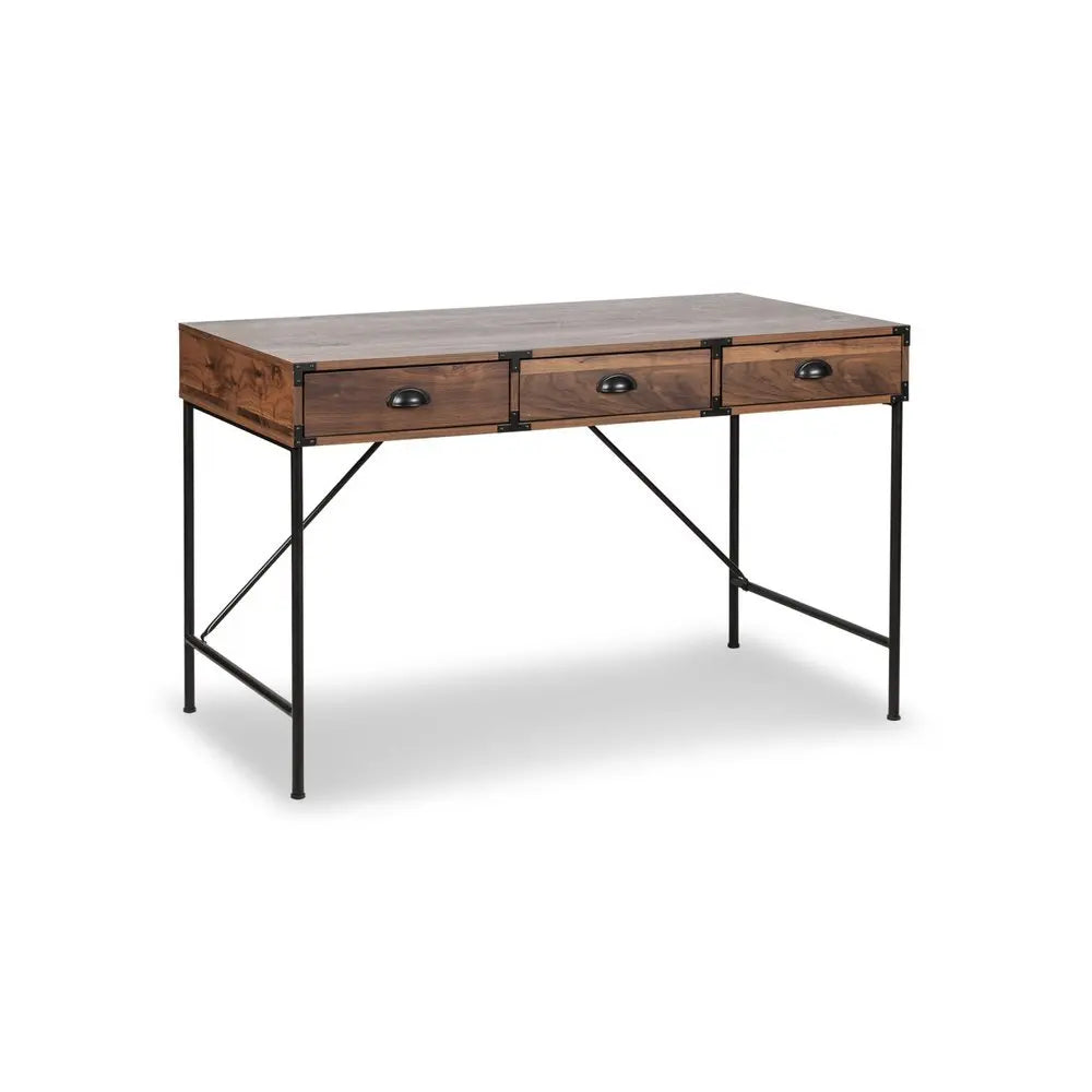 47" Brown Wood Wall Mounted H - Shape Writing Desk With Three Drawers - NOBLE HOME INTERIORS