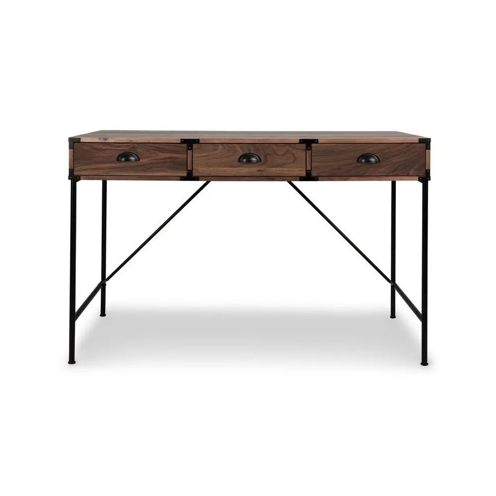 47" Brown Wood Wall Mounted H - Shape Writing Desk With Three Drawers - NOBLE HOME INTERIORS