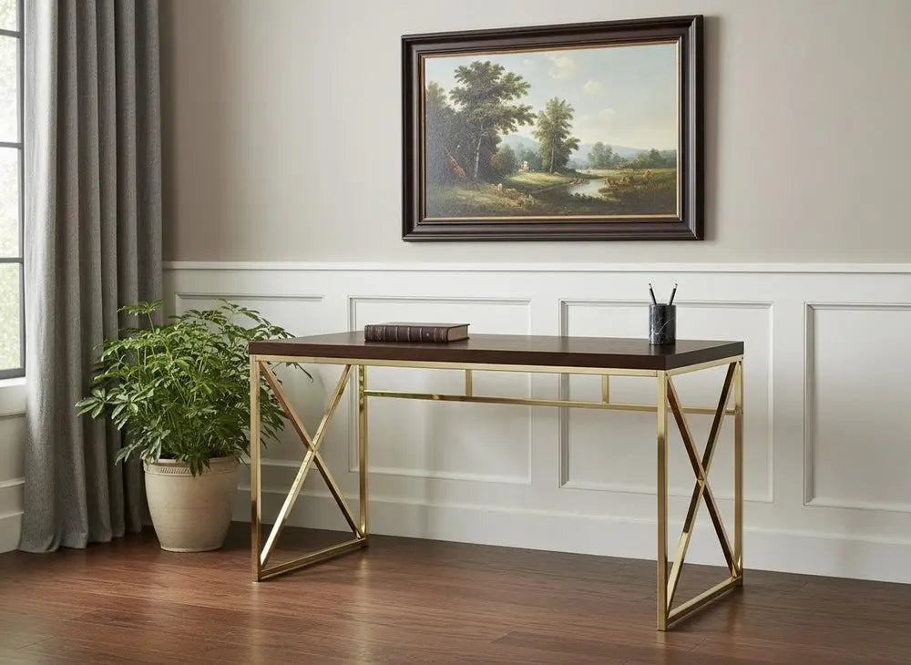47" Espresso and Gold Writing Desk - NOBLE HOME INTERIORS