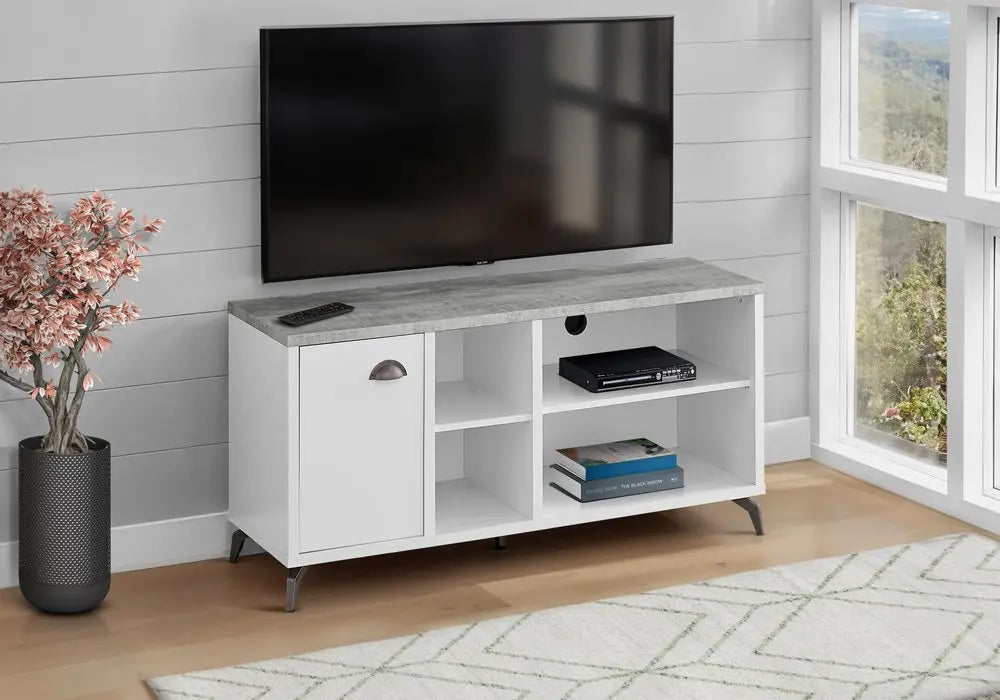47" Gray And White Wood Enclosed and Open Storage TV Stand - NOVA HOME FURNITURE