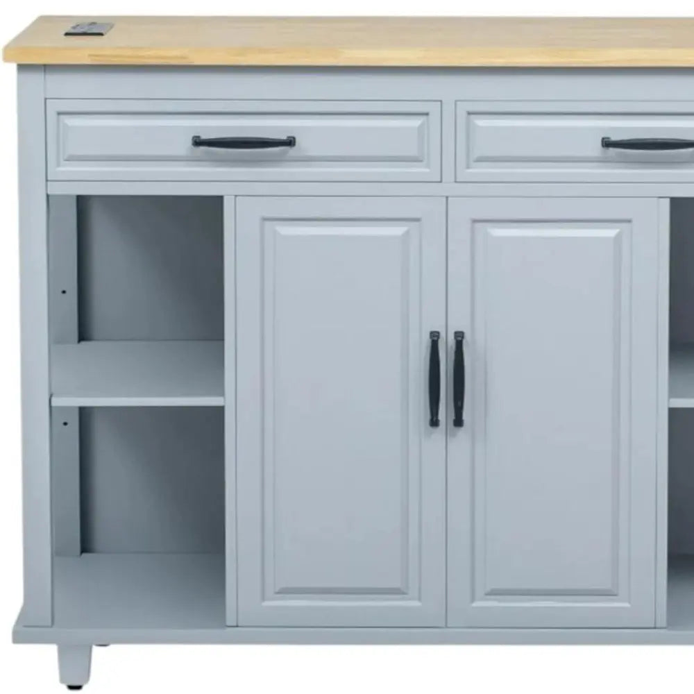 47" Light Blue Wood Barn Door Rolling Kitchen Island With Storage With USB - NOVA HOME FURNITURE