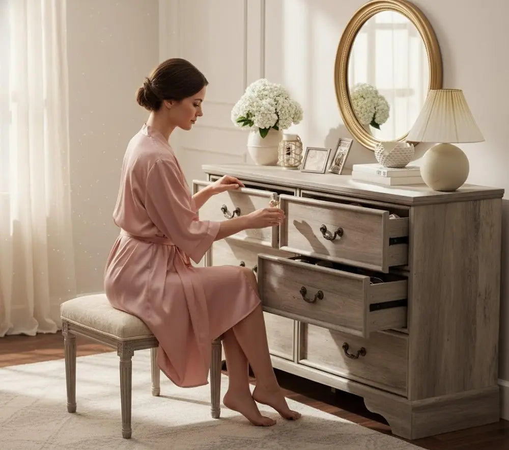 47" Light Gray Solid Wood Console Accent Cabinet With Six Drawers - NOVA HOME FURNITURE