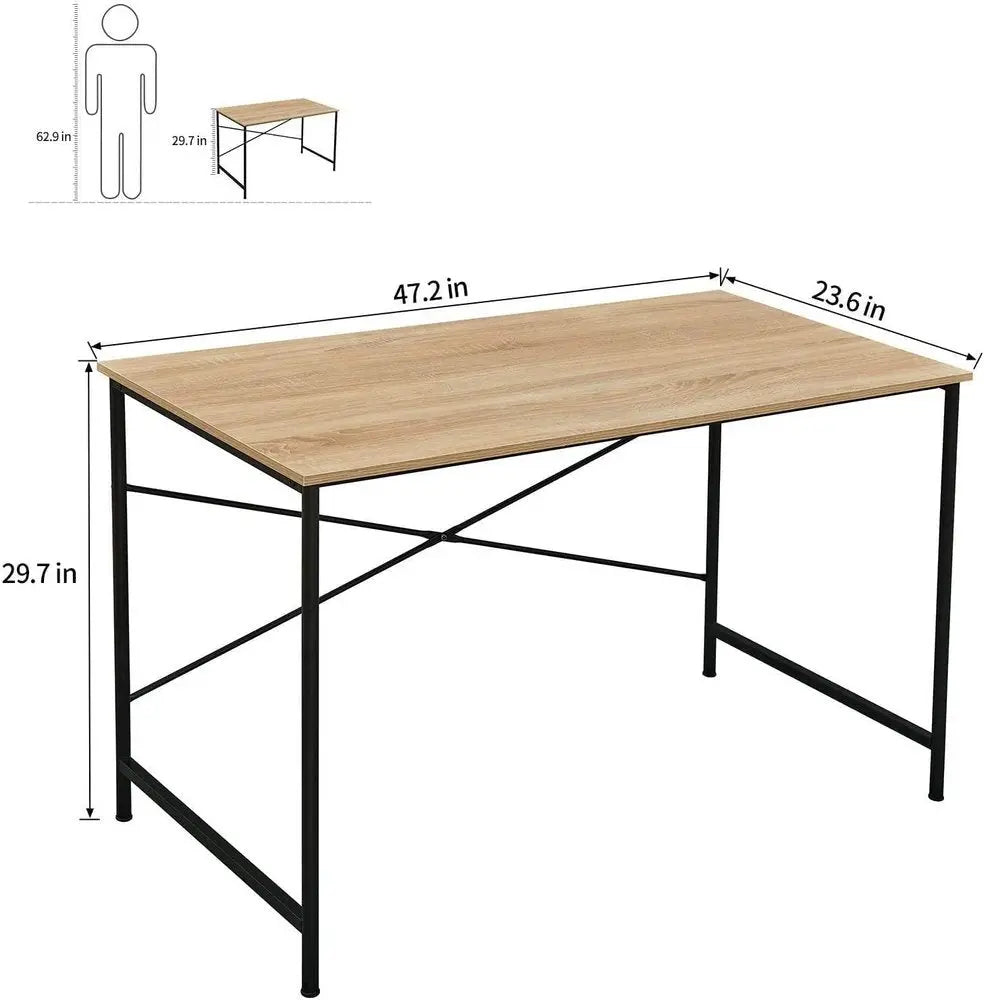47" Natural and Black Wood and Metal Computer Desk - NOBLE HOME INTERIORS