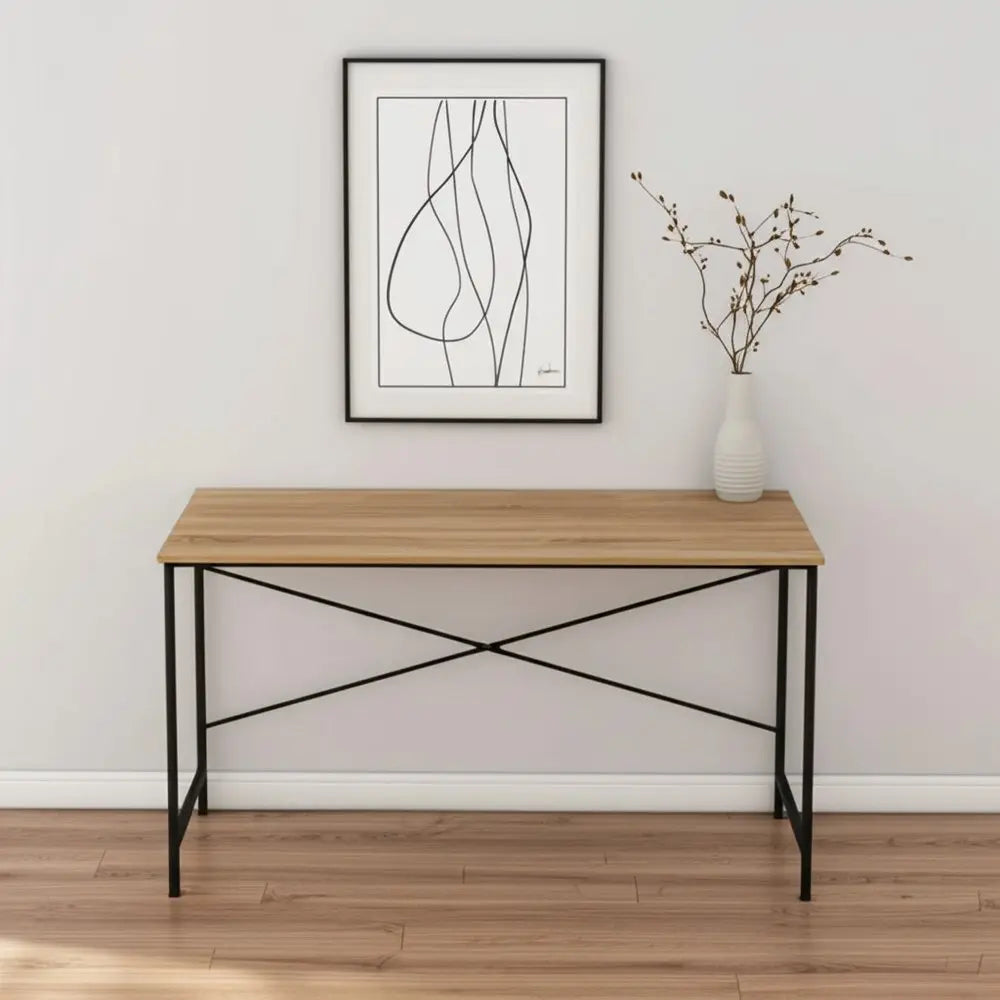 47" Natural and Black Wood and Metal Computer Desk - NOBLE HOME INTERIORS