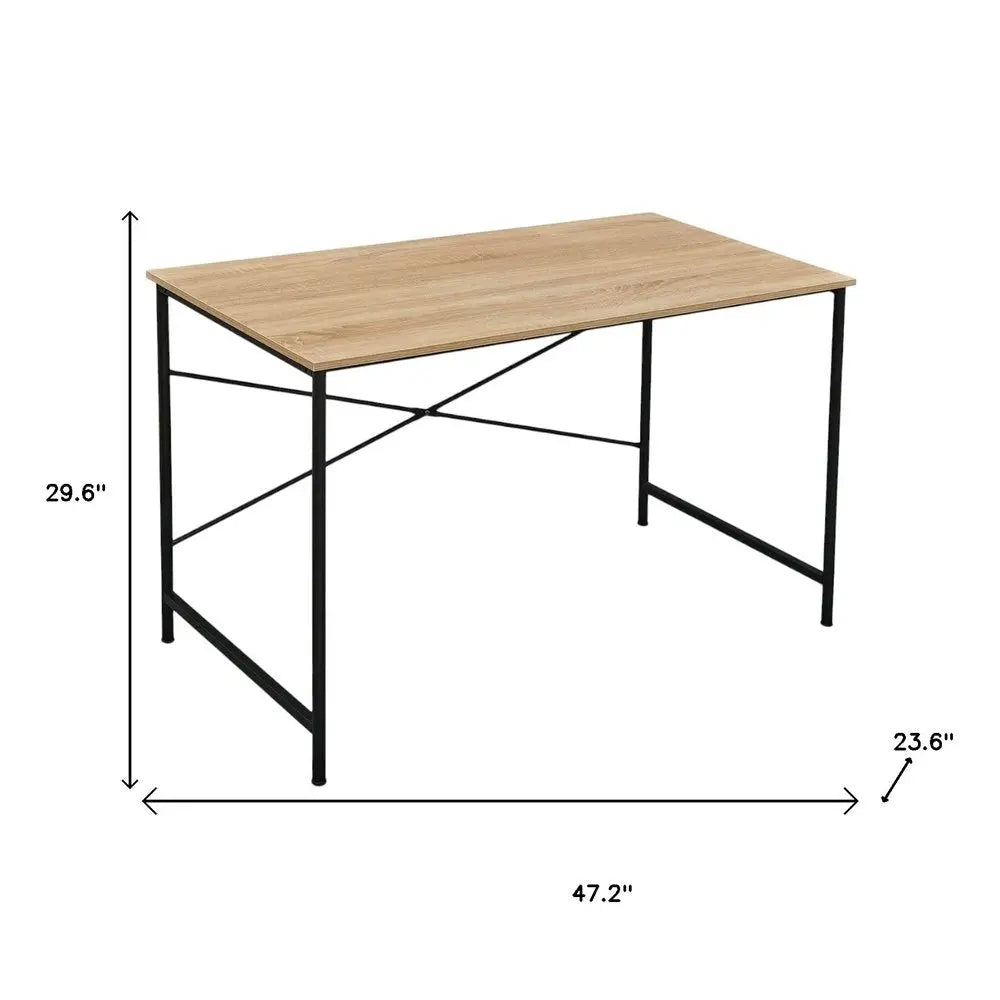 47" Natural and Black Wood and Metal Computer Desk - NOBLE HOME INTERIORS