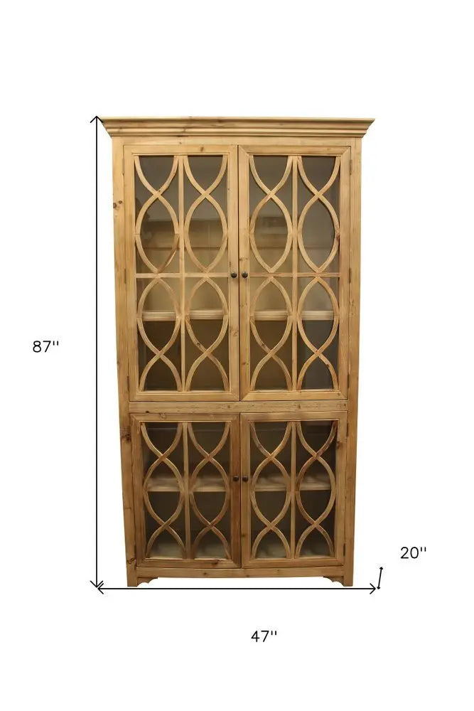 47" Natural Solid Wood Carved Geometric Accent Cabinet With Four Doors - NOVA HOME FURNITURE