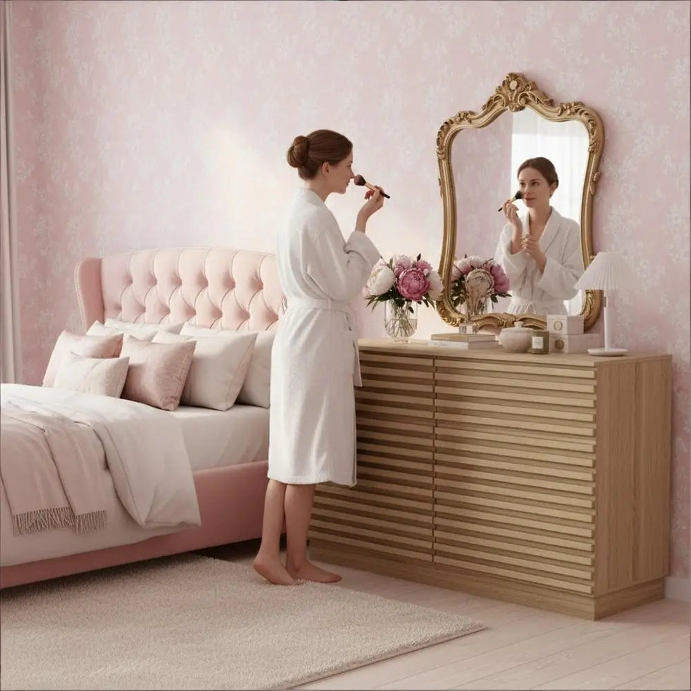 47" Oak Solid Wood Console Accent Cabinet With Six Drawers - NOVA HOME FURNITURE