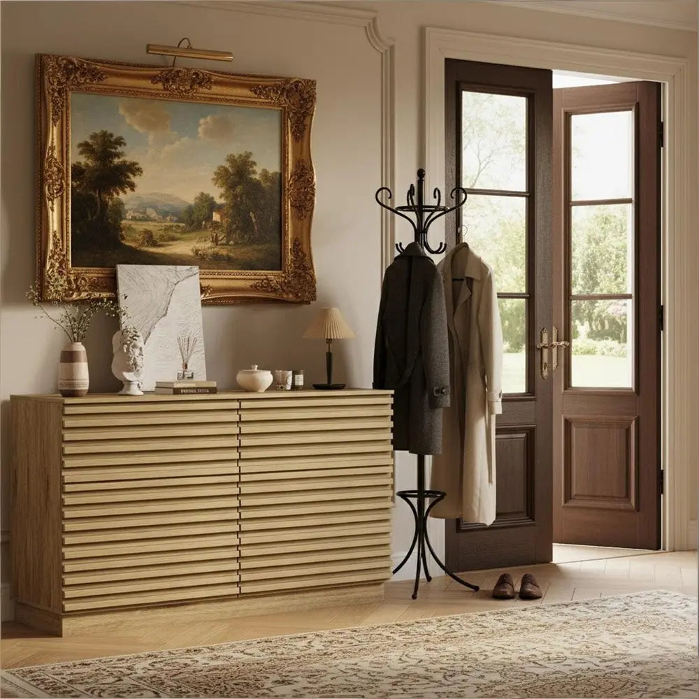 47" Oak Solid Wood Console Accent Cabinet With Six Drawers - NOVA HOME FURNITURE