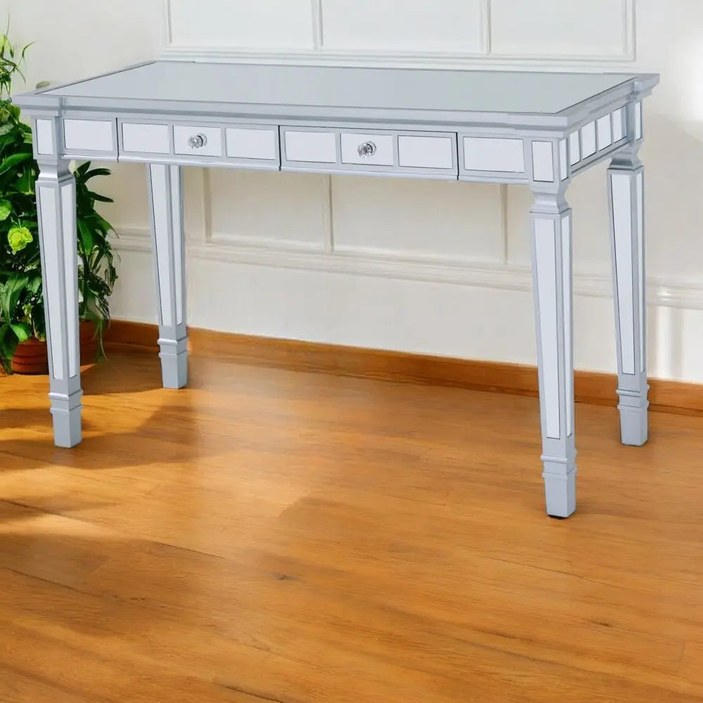 47" Silver Mirrored Writing Desk With Two Drawers - NOBLE HOME INTERIORS