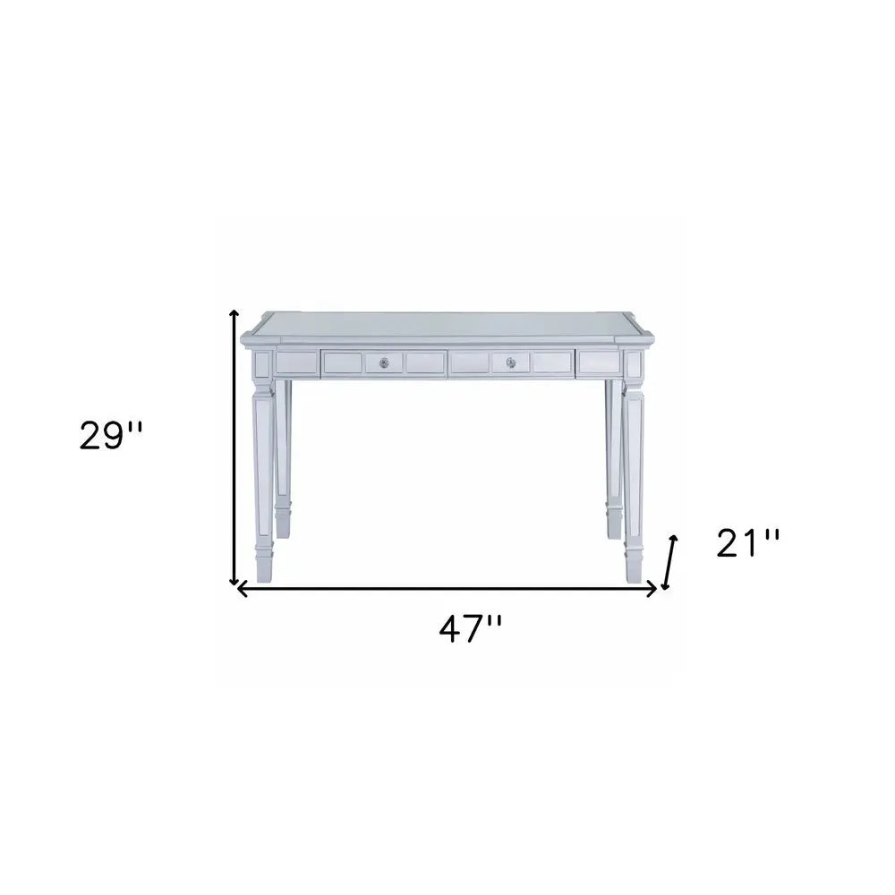 47" Silver Mirrored Writing Desk With Two Drawers - NOBLE HOME INTERIORS