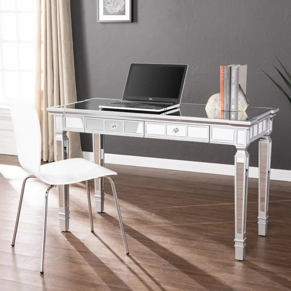 47" Silver Mirrored Writing Desk With Two Drawers - NOBLE HOME INTERIORS