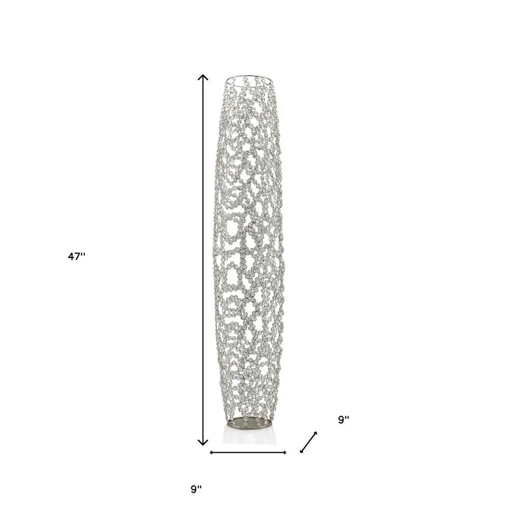 47" Silver Oval Crystal Glass Floor Vase With Faux Crystals - NOBLE HOME INTERIORS