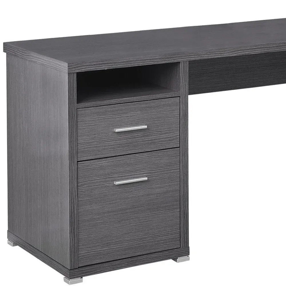47" Taupe and Silver L Shape Computer Desk With Two Drawers - NOBLE HOME INTERIORS