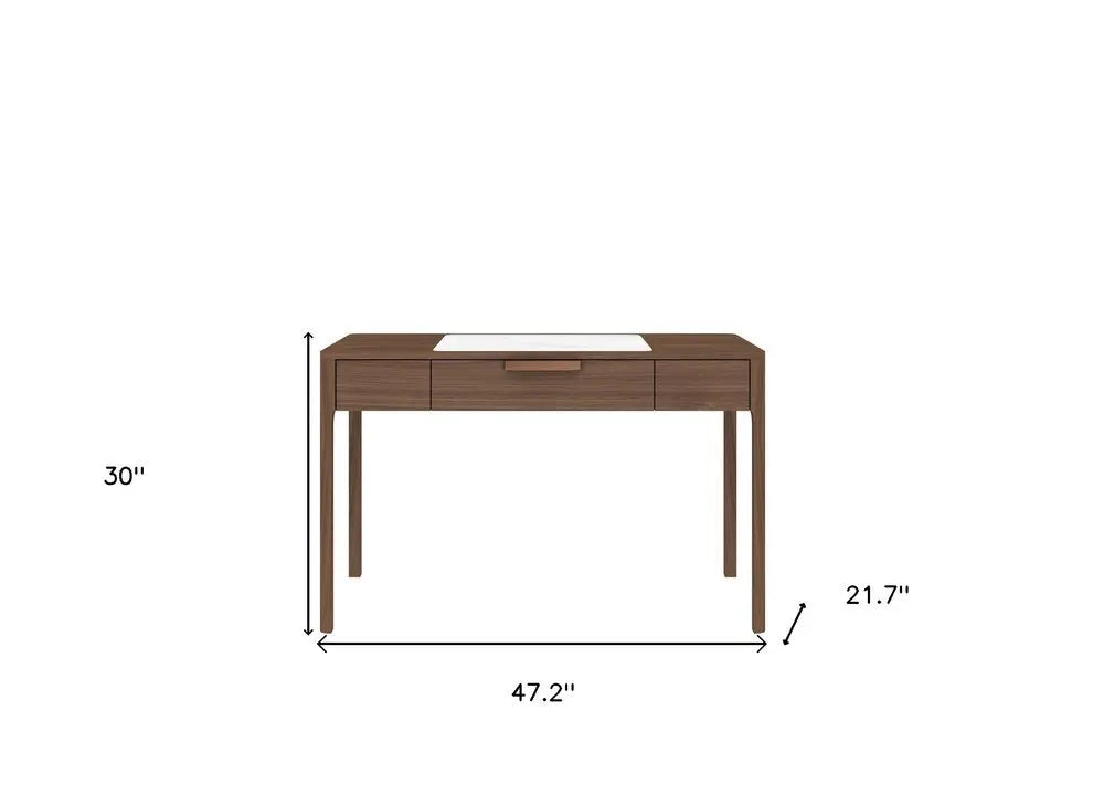 47" White and Brown Marble and Wood Computer Desk - NOBLE HOME INTERIORS