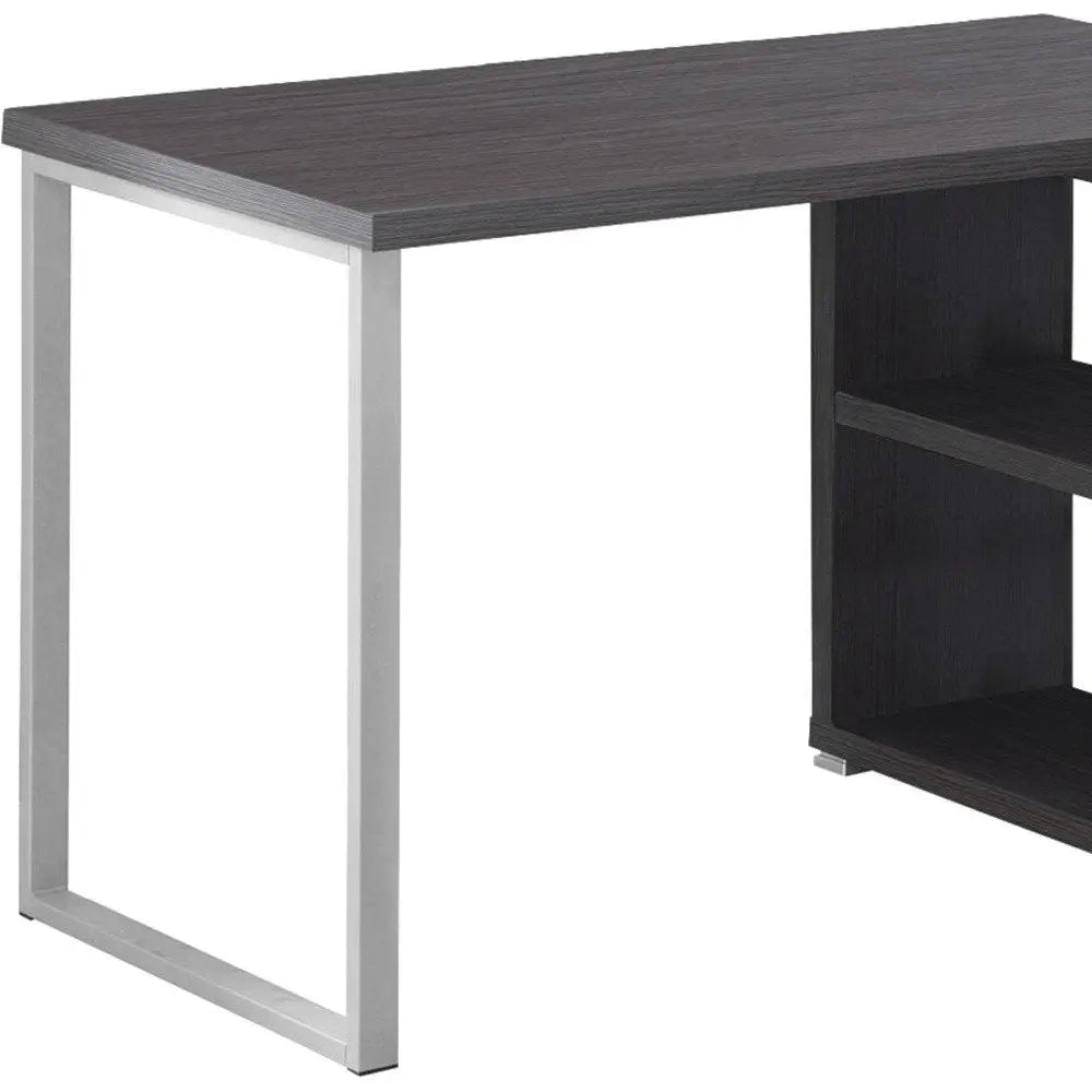 47" White and Silver L Shape Computer Desk With Three Drawers - NOBLE HOME INTERIORS