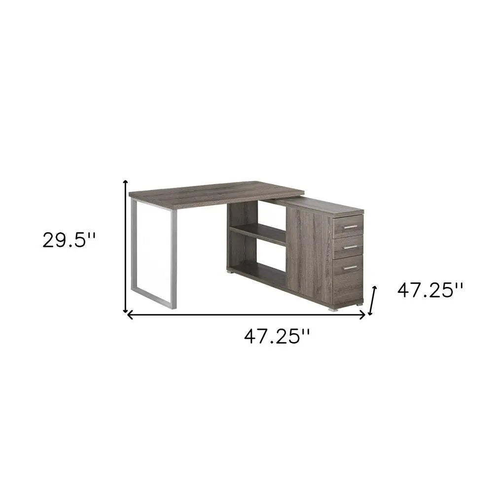 47" White and Silver L Shape Computer Desk With Three Drawers - NOBLE HOME INTERIORS