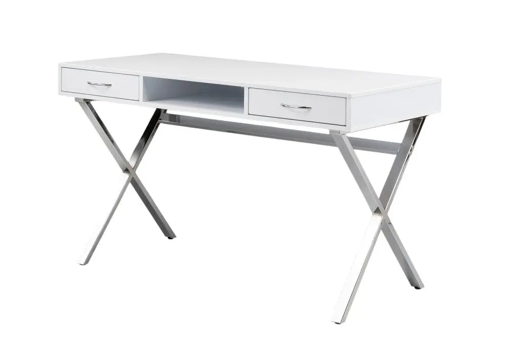 47" White and Silver Wood and Metal Computer Desk With Two Drawers - NOBLE HOME INTERIORS