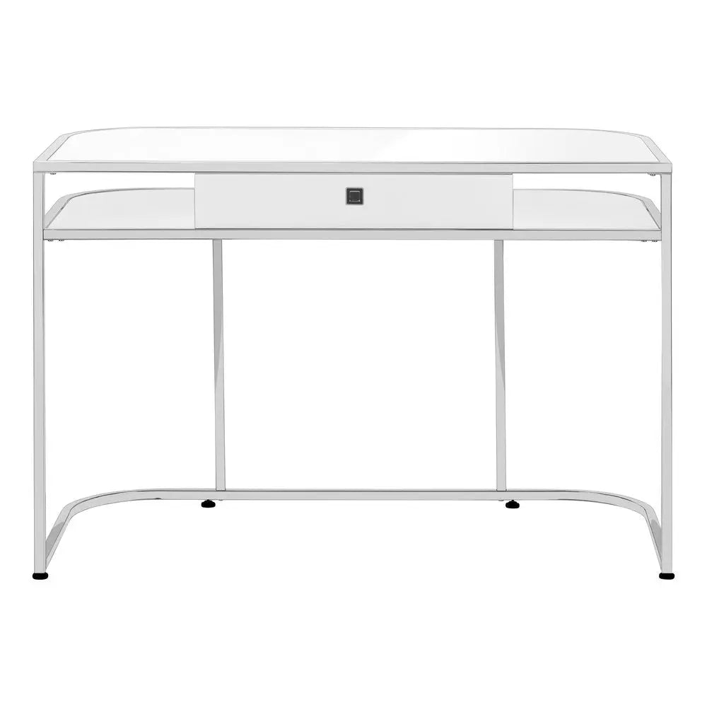 47" White and Silver Wood and Metal Sled Computer Desk - NOBLE HOME INTERIORS