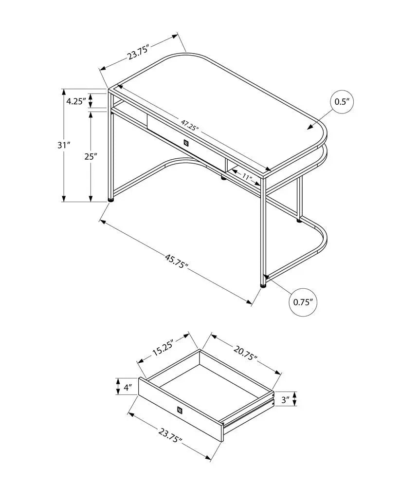 47" White and Silver Wood and Metal Sled Computer Desk - NOBLE HOME INTERIORS