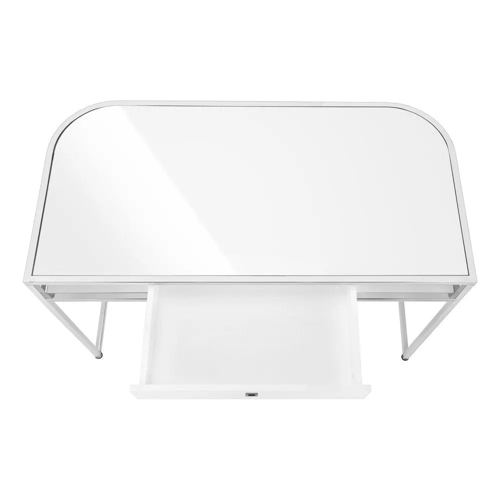 47" White and Silver Wood and Metal Sled Computer Desk - NOBLE HOME INTERIORS