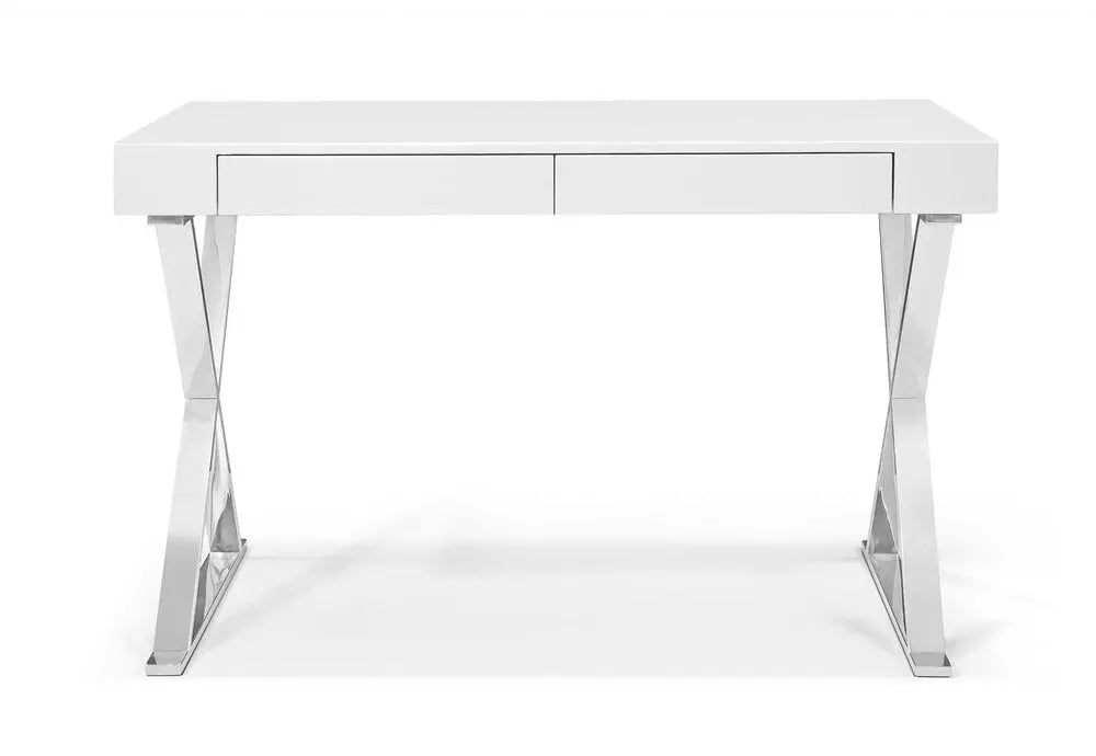47" White and Silver Writing Desk With Two Drawers HomeRoots