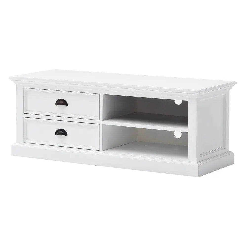 47" White Solid Wood Drawers and Open Shelving Entertainment Center - NOVA HOME FURNITURE