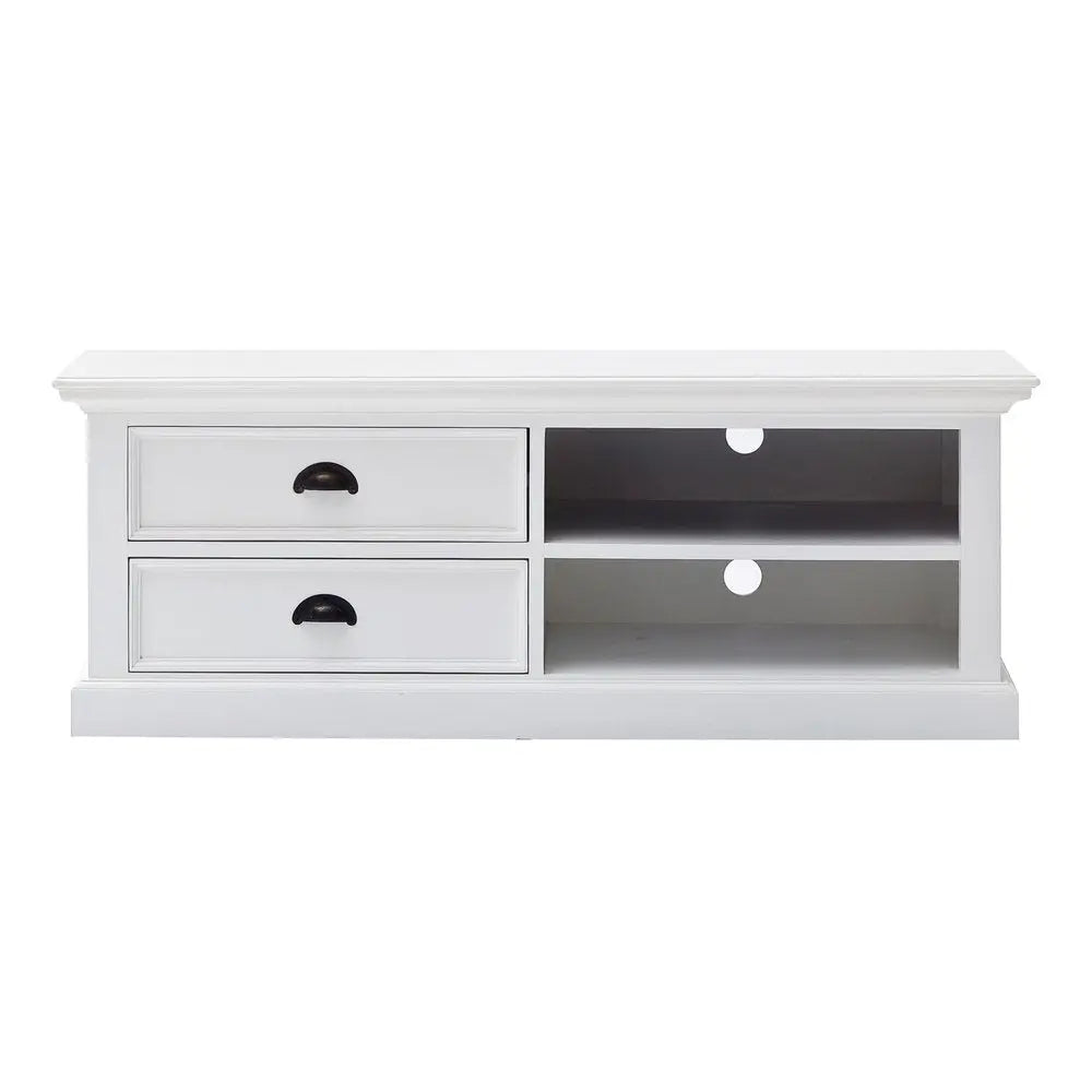 47" White Solid Wood Drawers and Open Shelving Entertainment Center - NOVA HOME FURNITURE