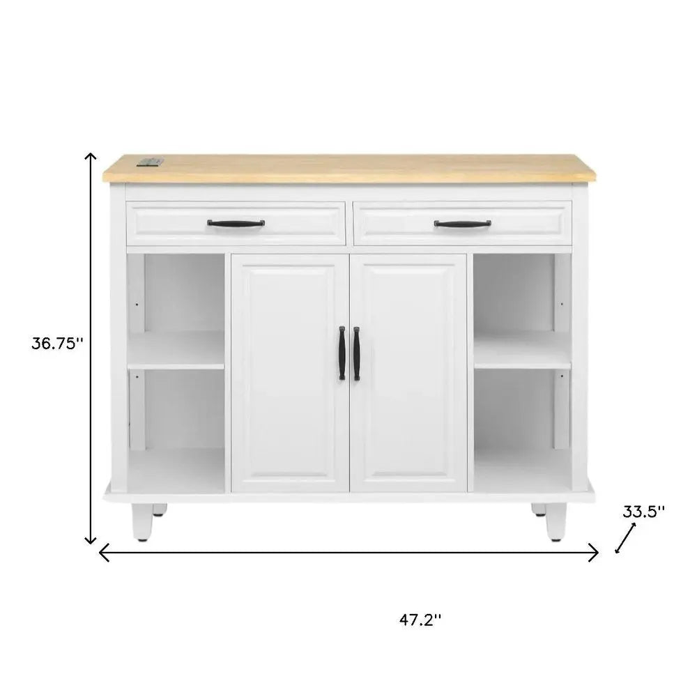 47" White Wood Barn Door Rolling Kitchen Island With Storage With USB - NOVA HOME FURNITURE