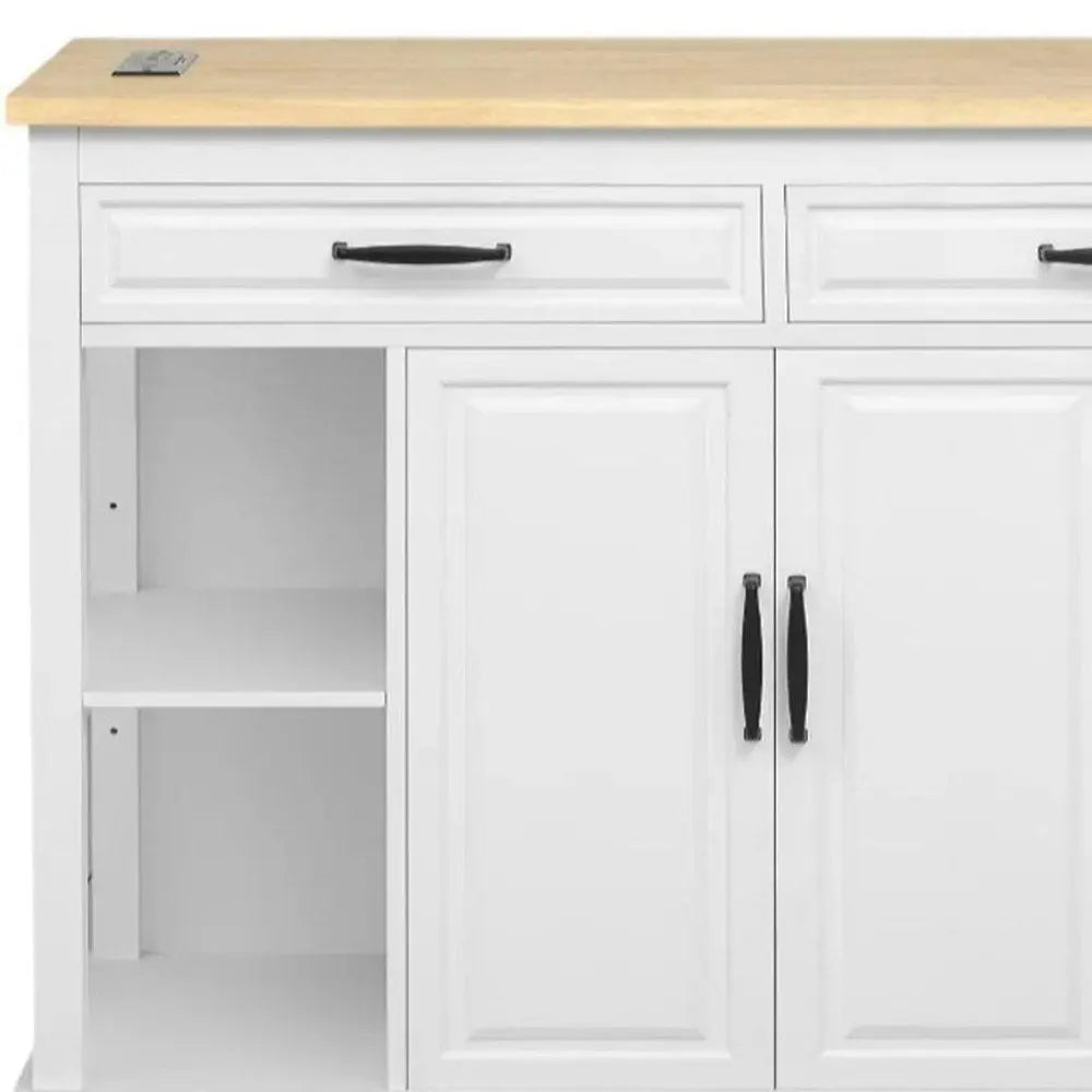 47" White Wood Barn Door Rolling Kitchen Island With Storage With USB - NOVA HOME FURNITURE